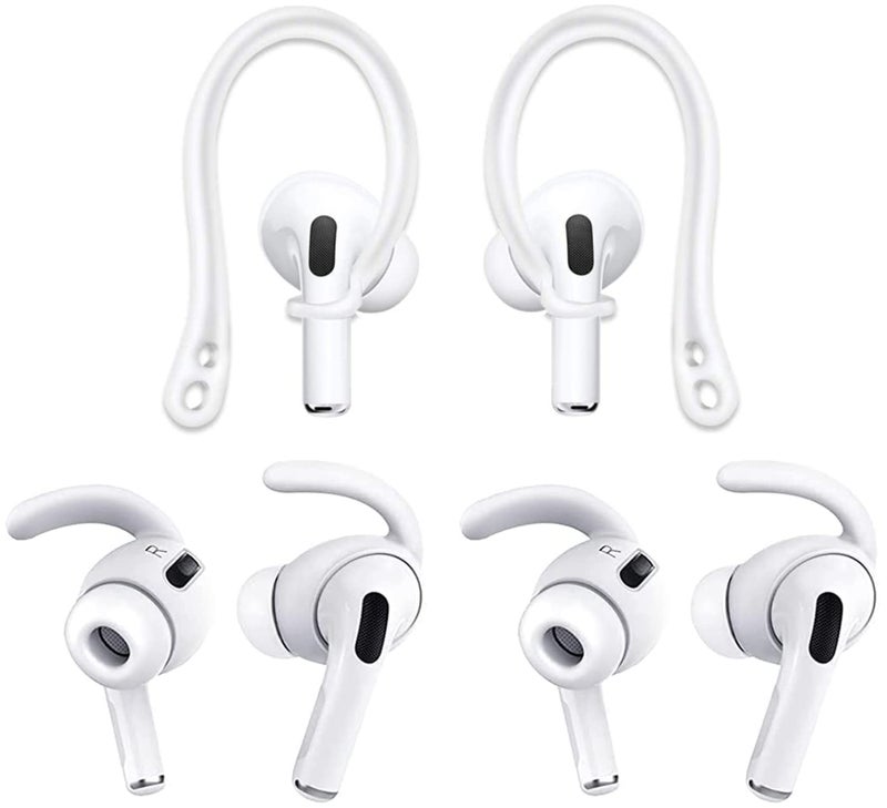 ALXCD Ear Hook Ear Tips Replacment for AirPods Pro, 1 Pair Over-Ear Soft TPU Ear Hook & 2 Pairs in-Ear Silicone Ear Tips in 1 Set [Anti Slip][Anti Lost], Fit for AirPods Pro (1+2S) White - Image 1